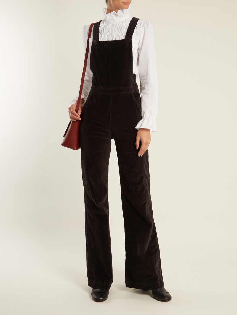 FRAME Flared-Leg Velvet Overalls $335