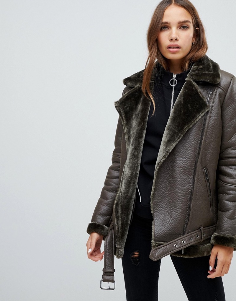 Only Faux Leather Shearling Jacket $111