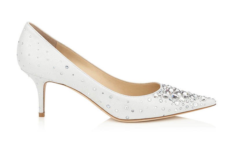 Jimmy Choo Aurora White Shimmer Pointy Toe Pumps with Crystals $1,050