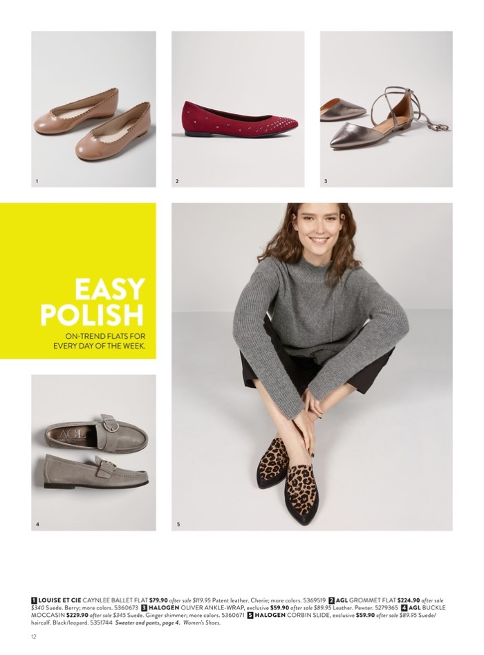 1. Louise et Cie Caynlee Ballet Flat 2. AGL Grommet Flat 3. Halogen Oliver Ankle-Wrap Flat 4. AGL Buckle Moccasin 5. Halogen Corbin Slide