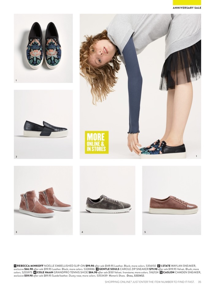 1. Rebecca Minkoff Noelle Embellished Slip-On Sneaker $99.90 (on sale) 2. State Waylan Sneaker $66.90 (on sale) 3. Gentle Souls Carole Zip Sneaker $79.90 (on sale) 4. Cole Haan Grandpro Tennis Shoe $84.90 (on sale) 5. Caslon Camden Sneaker $59.90 (on sale)