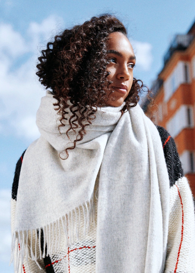 & Other Stories Check Sweater and Oversized Wool Scarf