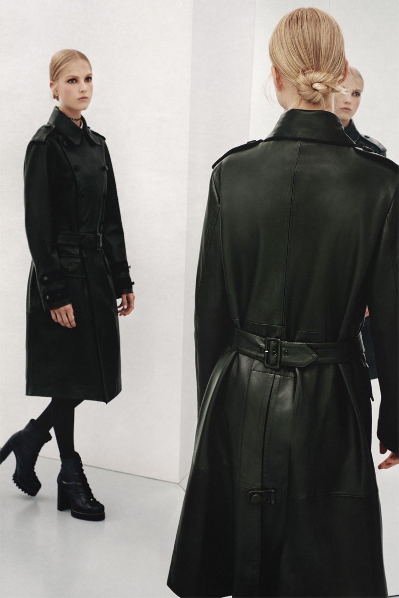 Kirin Dejonckheere models Zara leather coat and lace-up leather ankle boots