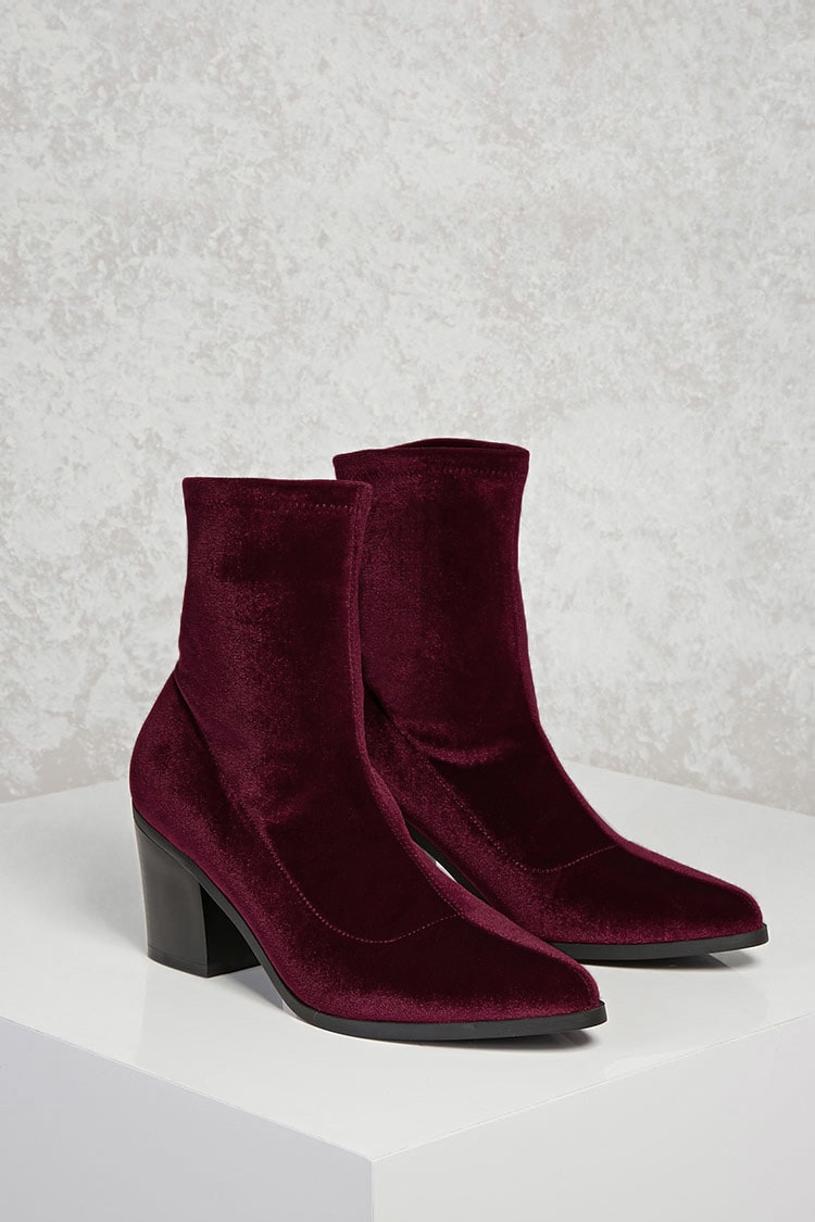 Forever 21 Velvet Chunky Heel Boots $13.96 (previously $34.90)