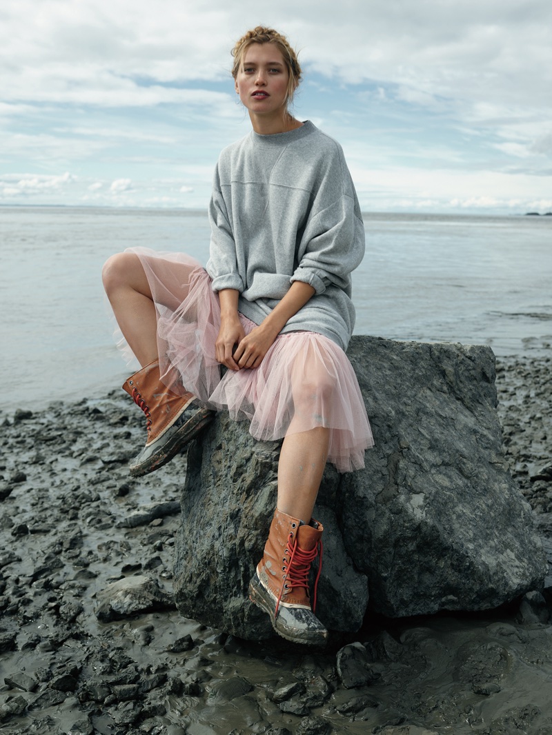 Free People Too Too Much Pullover, Free People Loves KAS Tulle Tutu Midi Skirt and Sorel 1964 Canvas Weather Boot