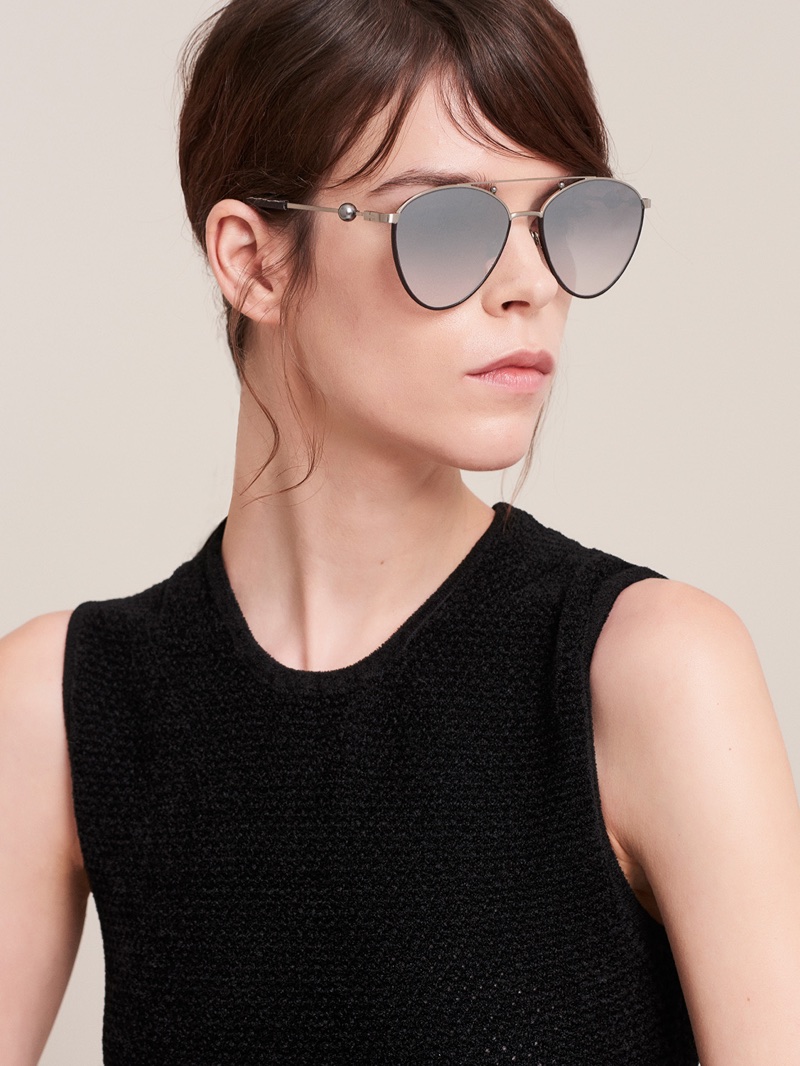 Meghan Collison wears cat eye sunglasses in Jason Wu Eyewear fall-winter 2017 campaign