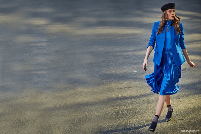 Hat Janessa Leone, Earrings and Necklace Joanna Laura Constantine, Blazer Stella McCartney, Top Vika Gazinskaya, Skirt English Factory and Socks Hysteria 