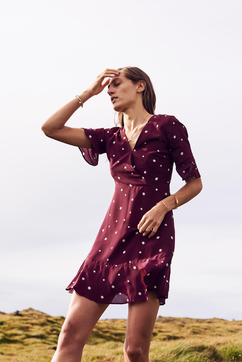 Madewell Silk Flutter-Hem Dress in Star Mix