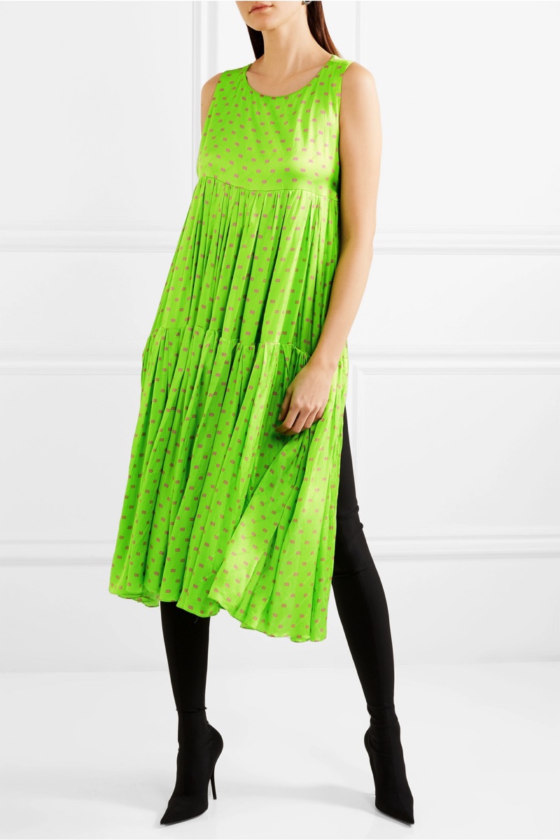 Balenciaga Apron Open-Back Printed Silk-Satin Jacquard Dress $1,990