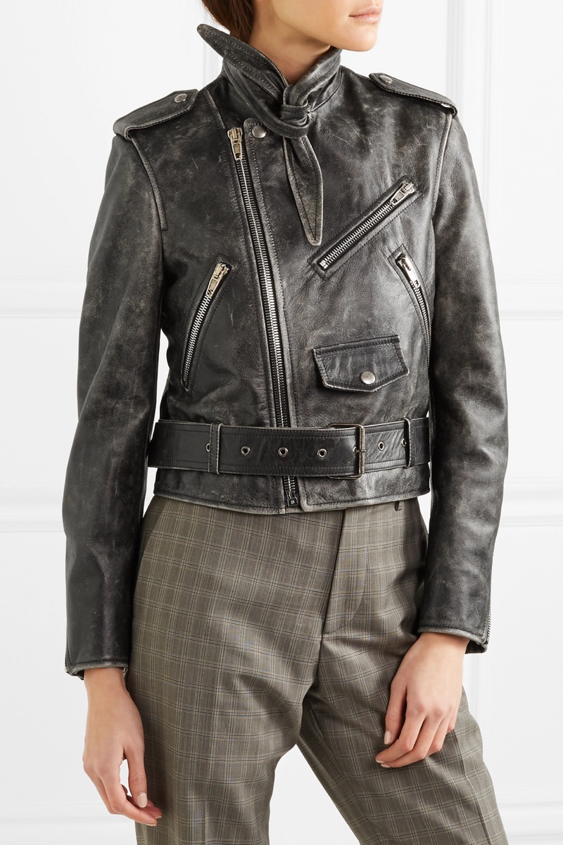 Balenciaga Scarf Distressed Leather Biker Jacket $3,000