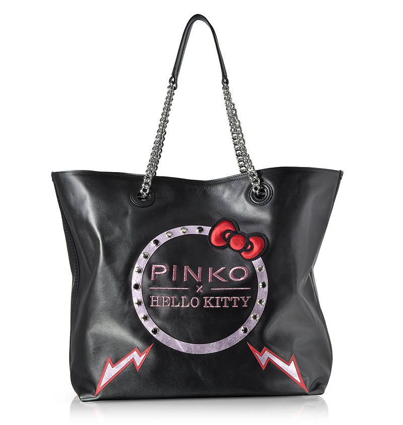 PINKO x Hello Kitty Ribbon Maxi Black Eco Leather Tote Bag $670