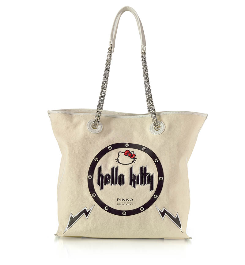 PINKO x Hello Kitty Rock White Canvas Shopping Bag $315