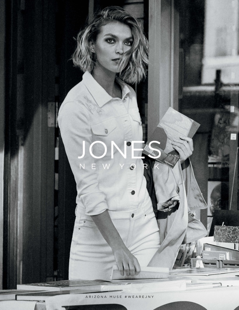 Model Arizona Muse poses in black and white for Jones New York spring-summer 2018 campaign