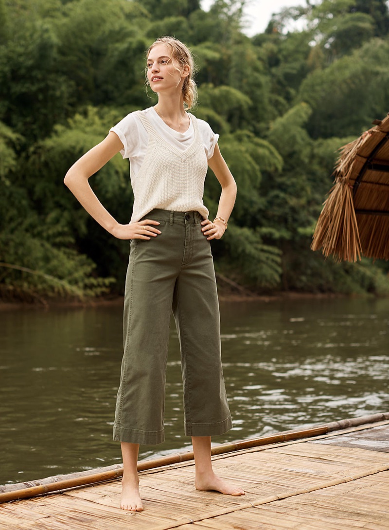 Madewell Rivet & Thread Ex-Boyfriend Tee in White, Stockton Sweater Tank and Emmet Wide-Leg Crop Pants