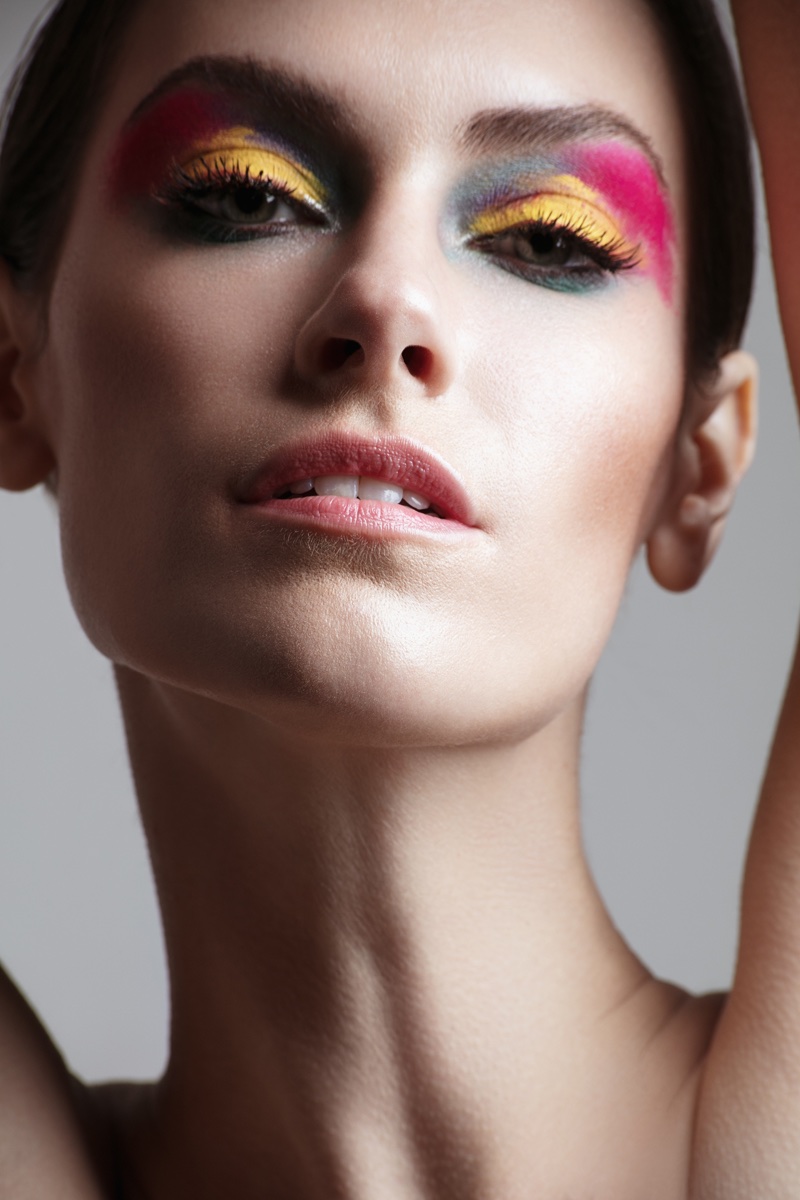 Model Kate Herman wears multi-colored eyeshadow. Photo: Jeff Tse