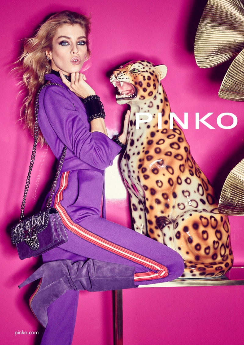 Dressed in purple, Stella Maxwell fronts Pinko fall-winter 2018 campaign