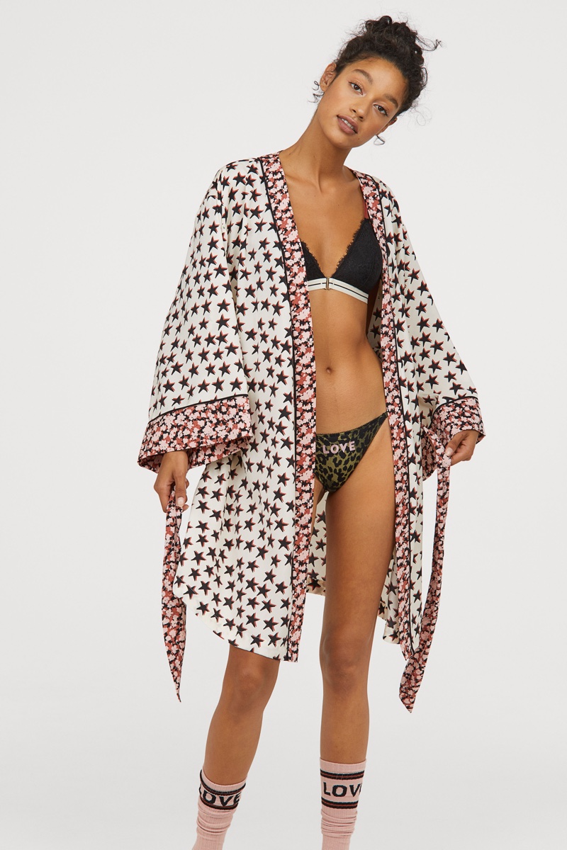 Love Stories x H&M Patterned Satin Kimono $49.99