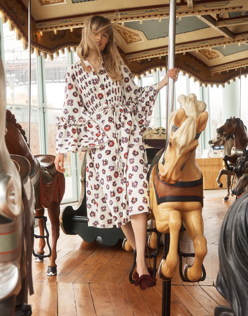 Madewell x Karen Walker Floral Fantasia Ruffled Dress and Madewell The Remi Bow Mule