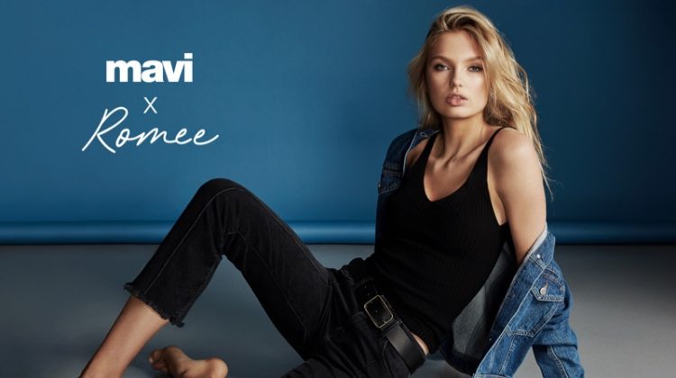 Wearing denim, Romee Strijd fronts Mavi fall-winter 2018 campaign