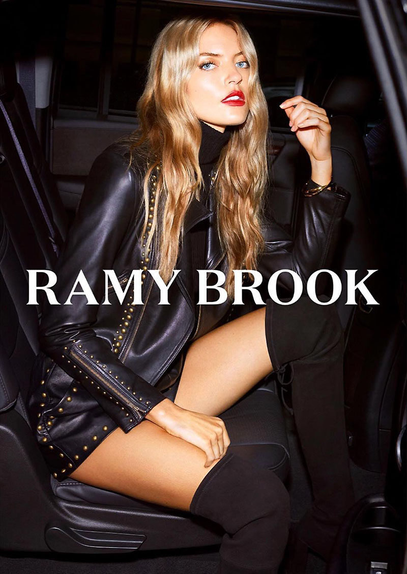 Wearing the Yoma leather jacket, Martha Hunt poses for Ramy Brook fall-winter 2018 campaign