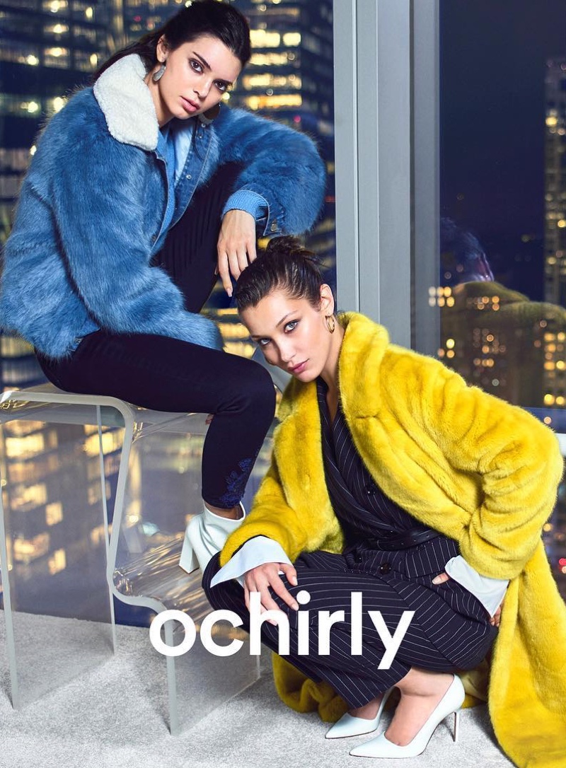 Models Kendall Jenner and Bella Hadid wear faux fur looks for Ochirly winter 2018 campaign