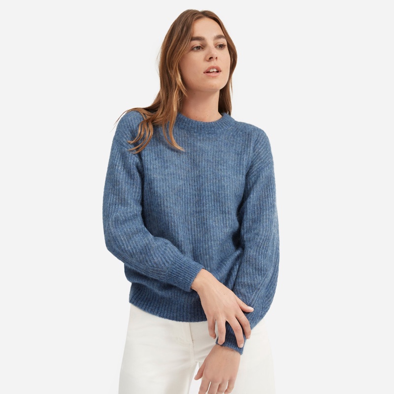 Everlane Oversized Alpaca Crew Sweater in Heather Blue $95