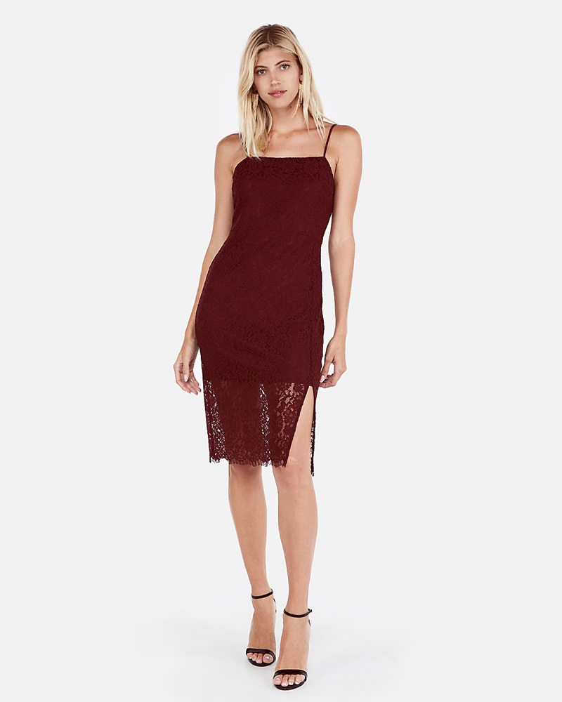 Express Front Slit Lace Sheath Dress in Wine $39.95 (previously $79.90)