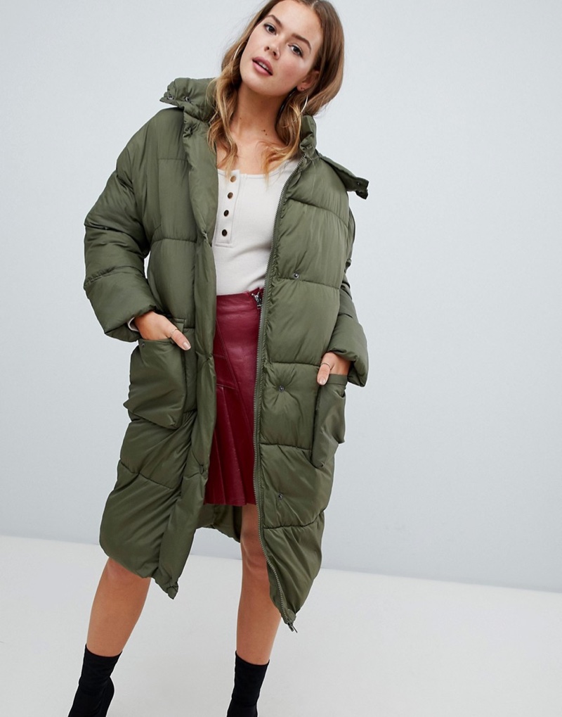 Missguided Longline Padded Jacket Khaki $95