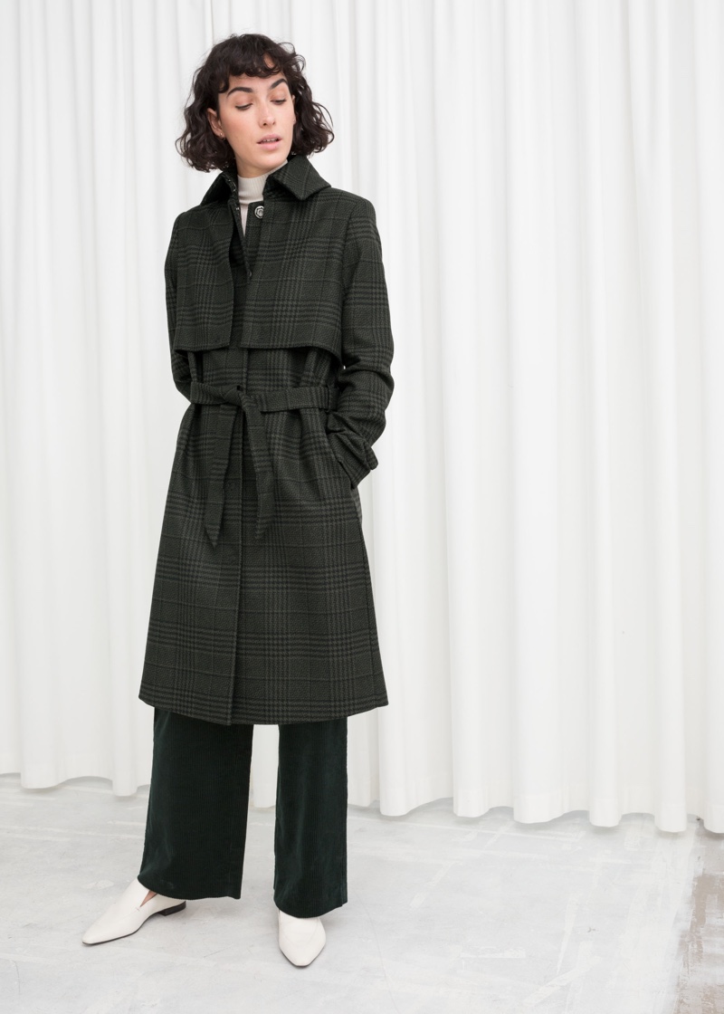 & Other Stories Belted Wool Blend Trenchcoat in Green $249