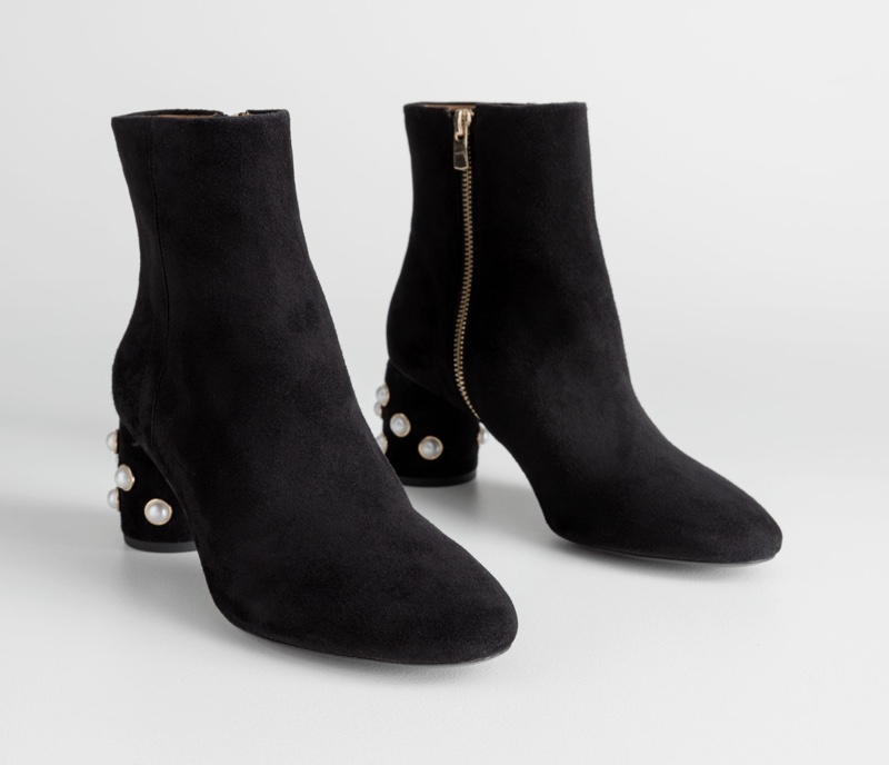 & Other Stories Suede Pearl Stud Ankle Boots $179