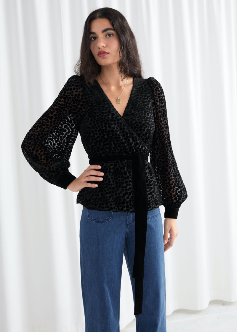 & Other Stories Velvet Mesh Wrap Top $119