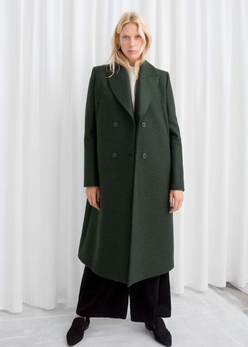 & Other Stories Wool Blend Cape Coat in Dark Green $279