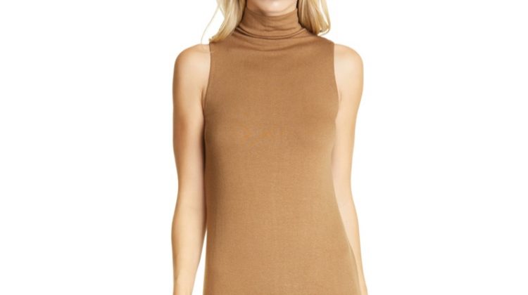 Vince Mock Neck Sleeveless Midi Dress in Oak $157.50 (previously $225)