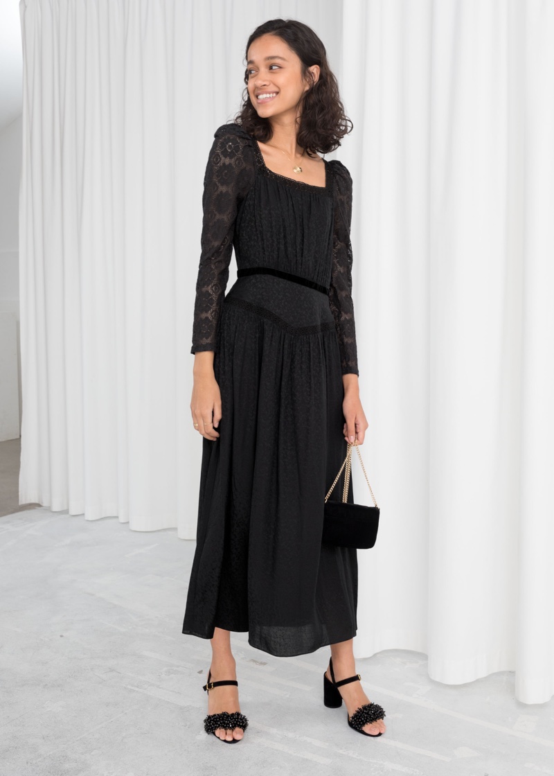 & Other Stories Lace Trim Midi Dress $219