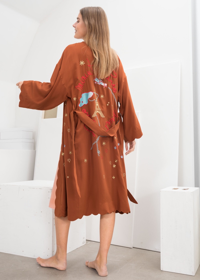 & Other Stories Scalloped Silk Kimono Robe $249