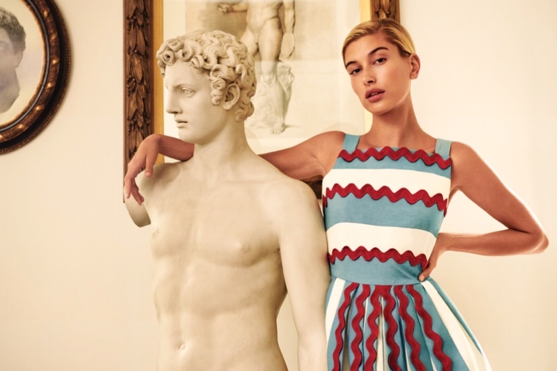 Hailey Baldwin poses for Weekend MaxMara Nantucket collection