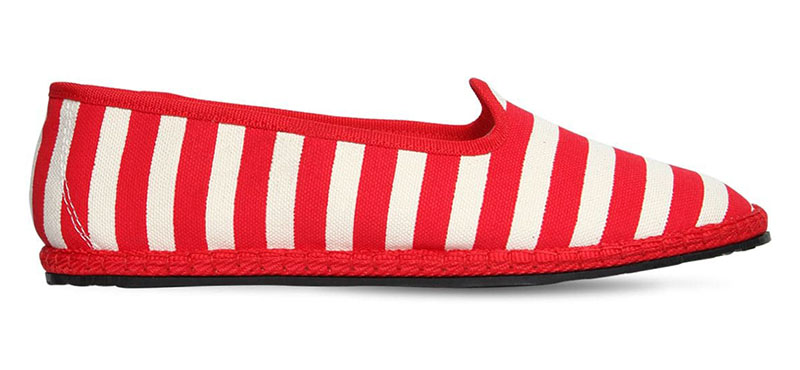 Vibi Venezia Striped Cotton Canvas Loafers in White/Red $121