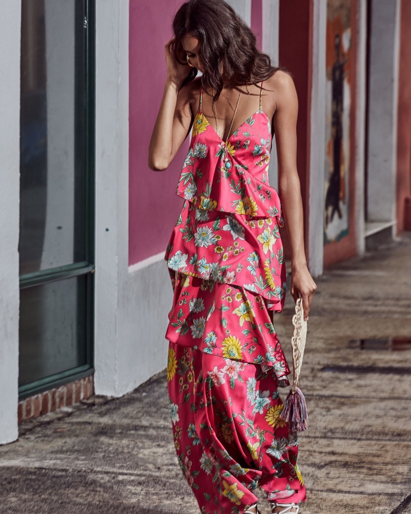 Aidan by Aidan Mattox Tiered Floral-Print Ruffle Open-Back Maxi Dress $295