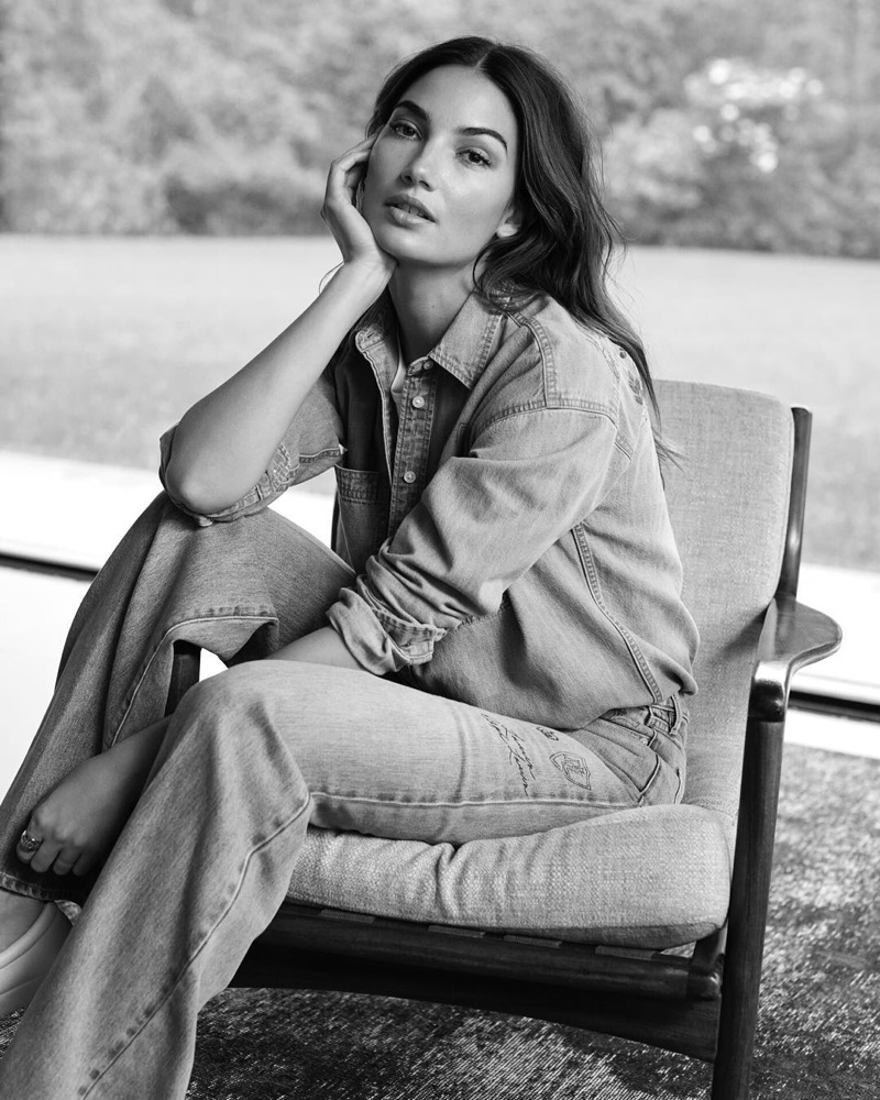 Lily Aldridge poses in denim on denim look for Lauren by Ralph Lauren spring-summer 2019 campaign