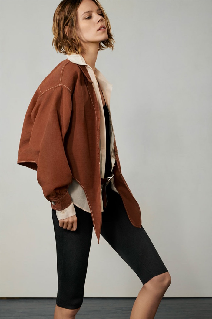 Model Freja Beha Erichsen wears Zara asymmetrical jacket