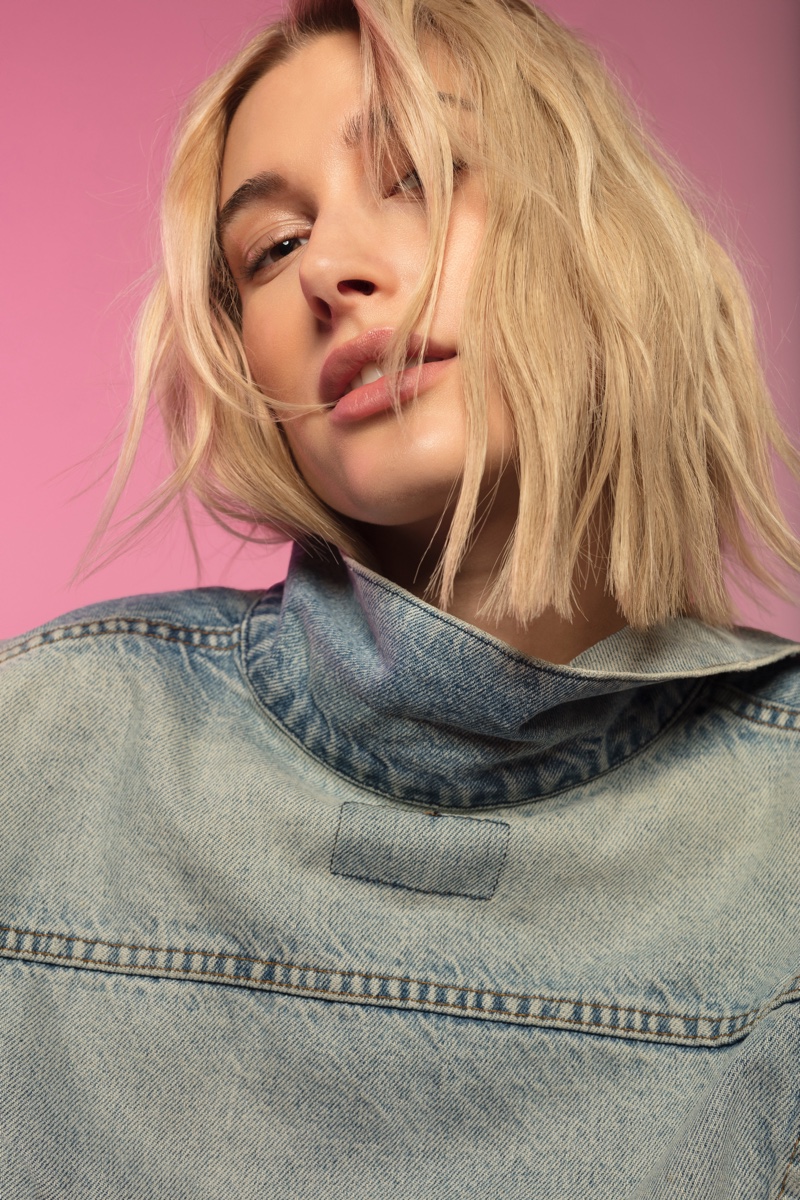 Hailey Baldwin models Levi's trucker denim jacket