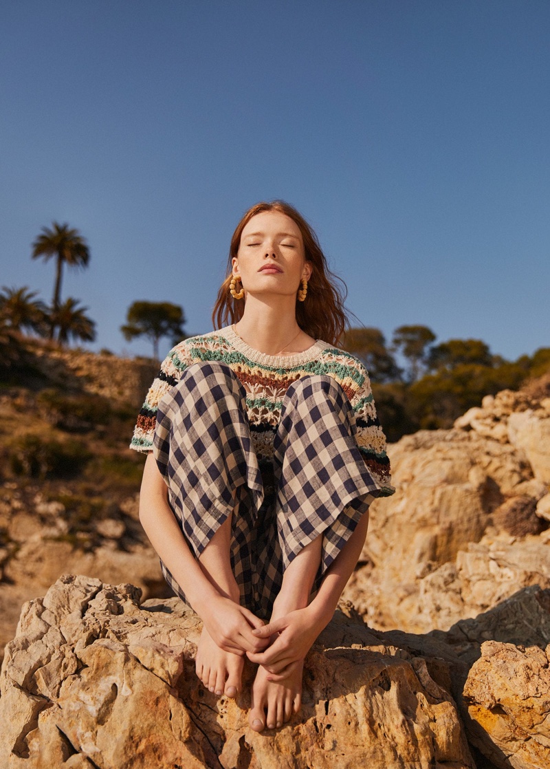 Model Julia Hafstrom poses in mixed prints from Mango