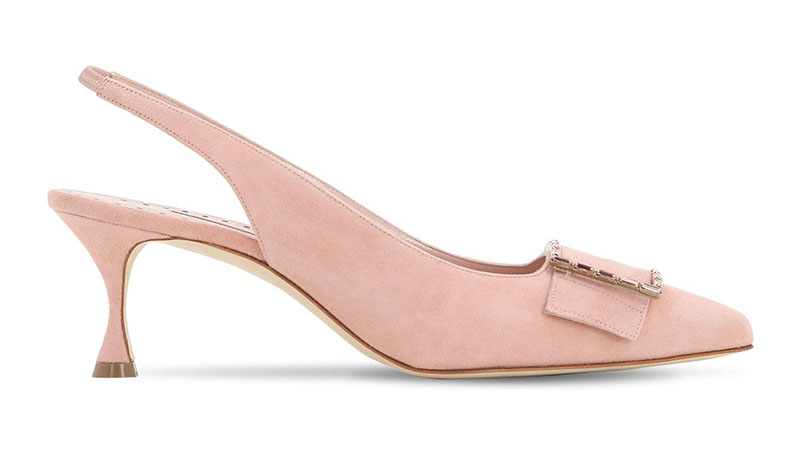 Manolo Blahnik x LVR Exclusive Dolores Suede Pumps in Light Peach $925