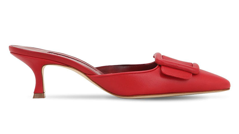 Manolo Blahnik Maysale Nappa Mules in Red $745