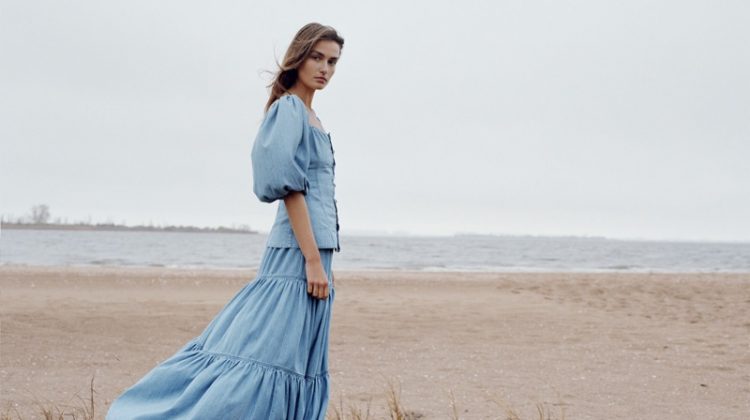 Zara Balloon Sleeved Shirt and Denim Skirt with Ruffles