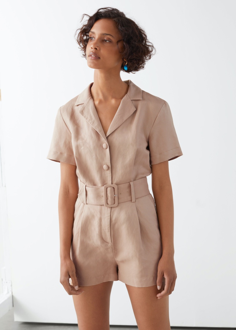 & Other Stories Belted Linen-Blend Romper $89