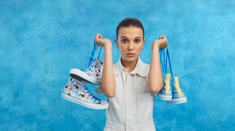 Actress Millie Bobby Brown poses with Converse sneaker collaboration