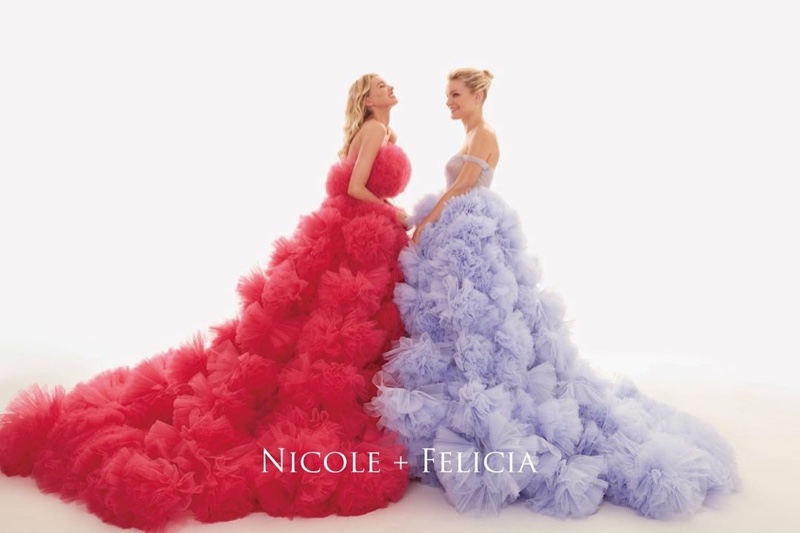 Elsa Hosk and Jessica Stam front in Nicole + Felicia Couture fall-winter 2019 campaign