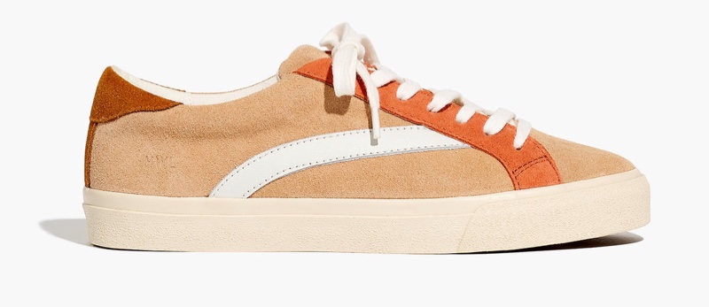 Madewell Sidewalk Low-Top Sneaker in Colorblock Suede with Earthen Sand $88