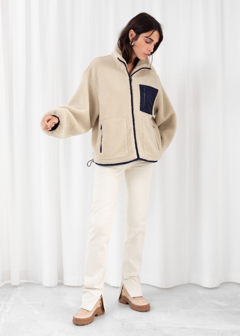 & Other Stories Relaxed Utility Fleece Jacket in Beige $149